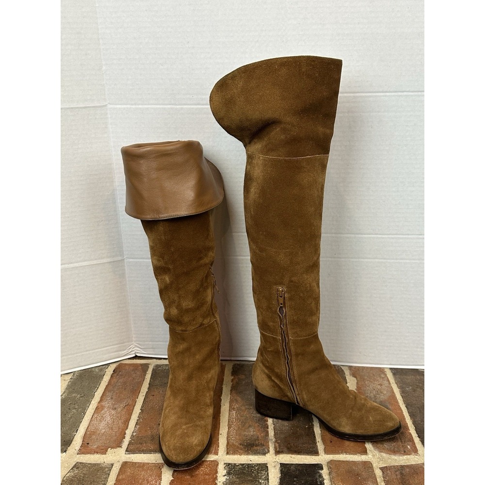 J. Crew Suede Brown Suede Tall Boots Over the‎ Knee Fold Women's 6 All Leather - Picture 2 of 6